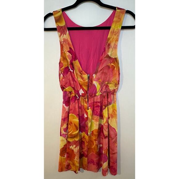 Alice + Olivia Watercolor Floral Silk Sundress Size XS Pink Yellow Coquette - Picture 8 of 14